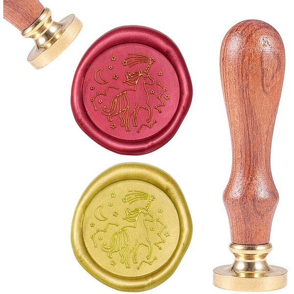 

PandaHall DIY Scrapbook, Brass Wax Seal Stamp and Wood Handle Sets, Unicorn, Golden, 8.9x2.5cm, Stamps: 25x14.5mm Brass