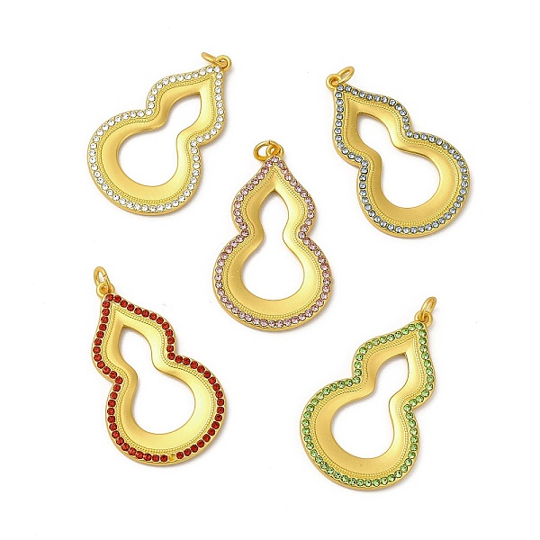 

PandaHall Rack Plating Alloy Rhinestone Pendants with Jump Ring, Gourd Charms, Matte Gold Color, Mixed Color, 42x25x2.5mm, Hole: 3.5mm..., Multicolor