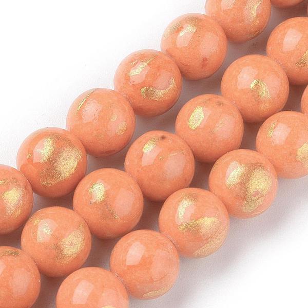 

PandaHall Natural Jade Beads Strands, with Gold Foil, Dyed, Round, Coral, 10mm, Hole: 1.4mm, about 39pcs/strand, 15.55 inch(39.5cm) Other..., Red