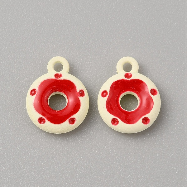 

PandaHall Frosted Painted Colored Alloy Pendants, Doughnut, Red, 12.5x10x3mm, Hole: 1.5mm Alloy Flat Round Red