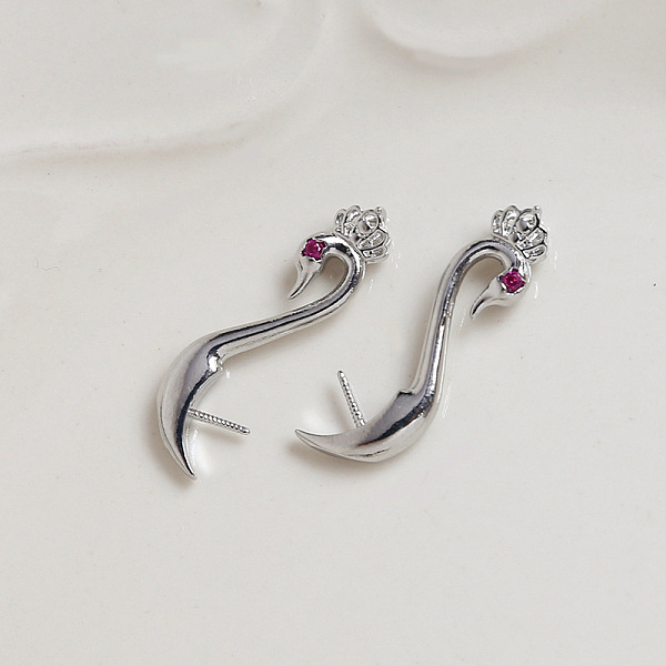 

PandaHall Brass Pave Camellia Cubic Zirconia Swan Head Pins, for Half Drilled for Baroque Pearl Making, Platinum, 32mm Brass Pink