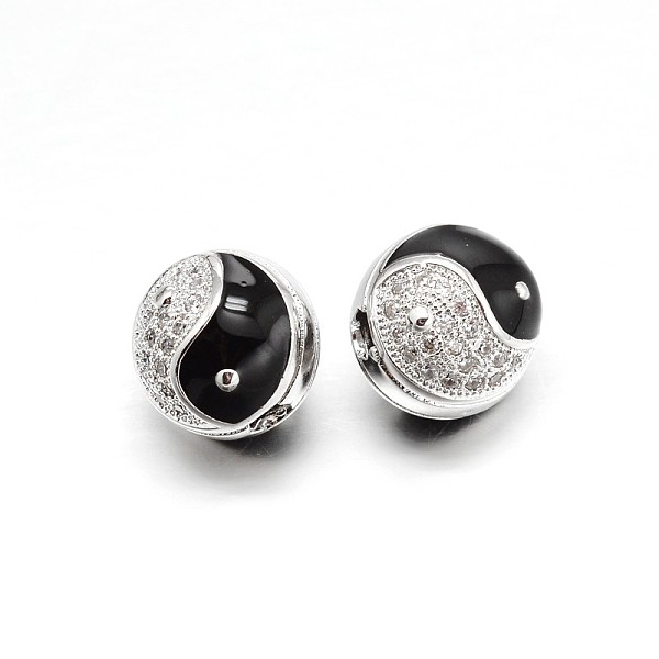 

PandaHall Brass Micro Pave Cubic Zirconia Round Beads, with Enamels, Lead Free & Cadmium Free & Nickel Free, Black & Clear, Real Platinum...