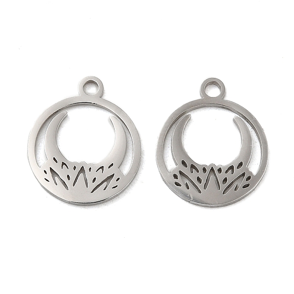 

PandaHall 304 Stainless Steel Charms, Laser Cut, Ring with Lotus Moon Charm, Stainless Steel Color, 14.5x12x1mm, Hole: 1.6mm 304 Stainless...