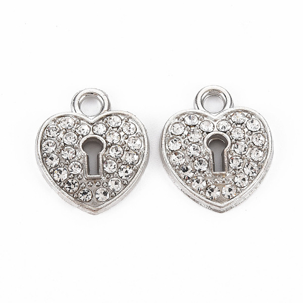 

PandaHall Alloy Pendants, with Crystal Rhinestone, Heart, Platinum, 18x15x2.5mm, Hole: 2.5mm Alloy+Rhinestone Heart Clear