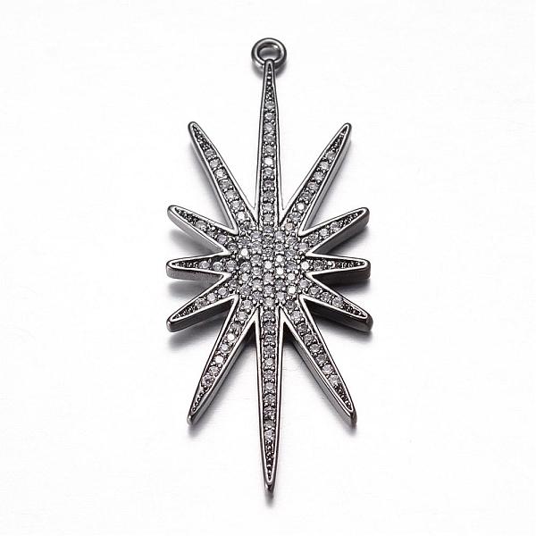 

PandaHall Brass Micro Pave Cubic Zirconia Big Pendants, Flower, Gunmetal, 53x21x2.5mm, Hole: 1.7mm Brass+Cubic Zirconia Flower Clear