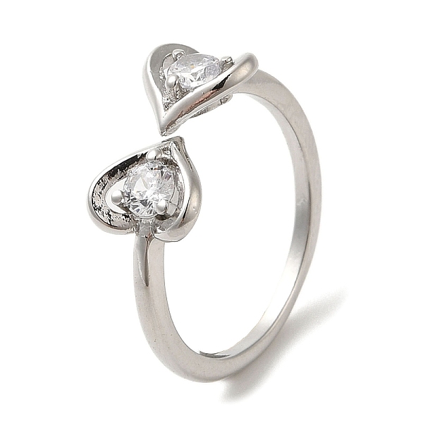 

PandaHall Brass with Cubic Zirconia Open Cuff Rings for Woman, Double Heart, Platinum, US Size 6 3/4(17.1mm) Brass+Cubic Zirconia Heart..., Clear