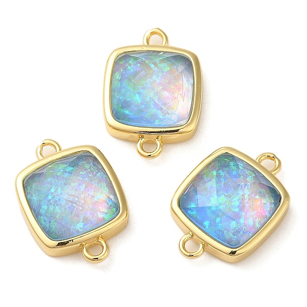 

PandaHall Synthetic Opal Connector Charms, Rack Plating Brass Square Links, Golden, Light Sky Blue, 16x11x5mm, Hole: 1.4mm Brass Square