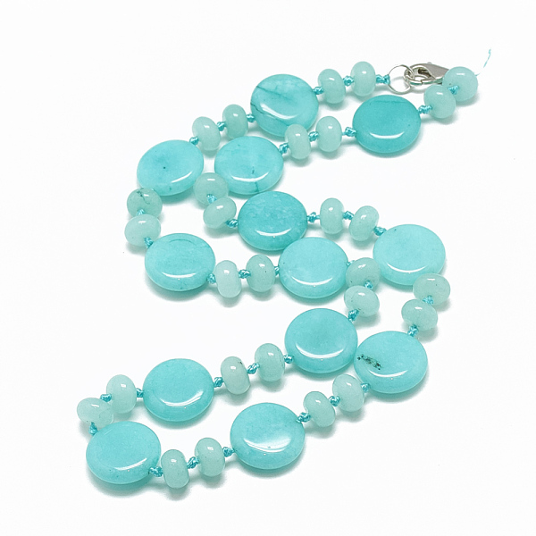 

PandaHall Natural White Jade Beaded Necklaces, with Alloy Lobster Clasps, Flat Round, Dyed, 18.1 inch~18.5 inch(46~47cm), Flat Round...