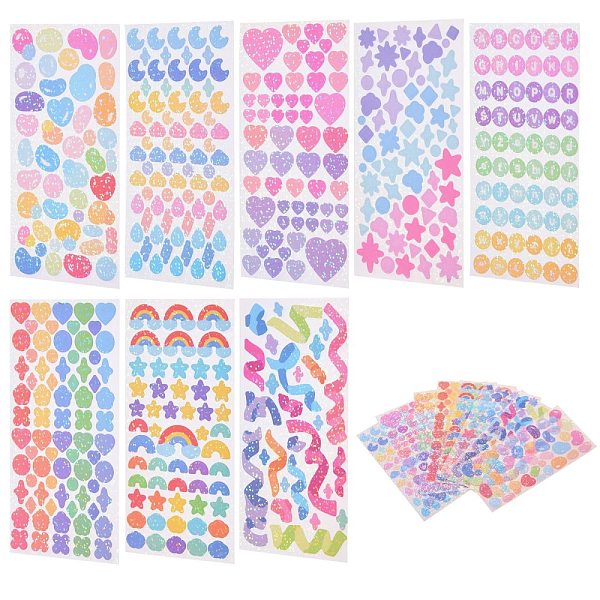 

PandaHall 8 Sheets 8 Styles Waterproof Laser Plastic Self Adhesive Sticker, Mixed Color, 1sheet/style Plastic Rectangle Multicolor