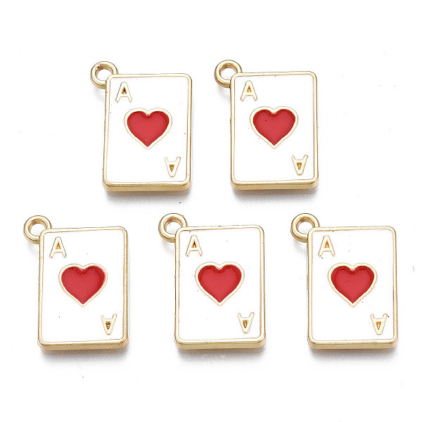 

PandaHall Rack Plating Alloy Enamel Pendants, Light Gold, Cadmium Free & Nickel Free & Lead Free, Playing Cards Ace of Hearts, Red...