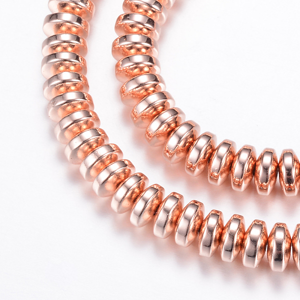 

PandaHall Electroplate Non-magnetic Synthetic Hematite Bead Strands, Rondelle, Rose Gold Plated, 6x3mm, Hole: 1mm, about 125~133pcs/strand...