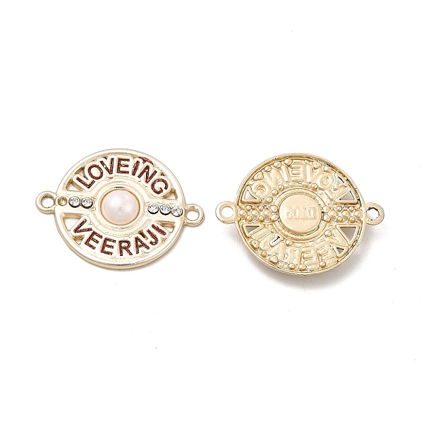 

PandaHall Alloy Enamel Connector Charms, with Crystal Rhinestone, Nickel, Flat Round Links with Word, Light Gold, 21x27x3.5mm, Hole: 1.8mm..., Clear