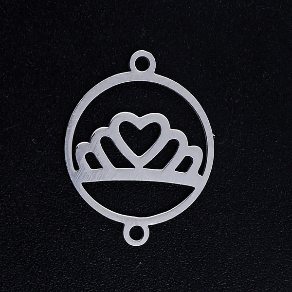 

PandaHall 201 Stainless Steel Links connectors, Circle with Crown, Stainless Steel Color, 19.5x15x1mm, Hole: 1.4mm 201 Stainless Steel Crown