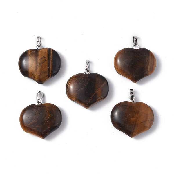 

PandaHall Natural Tiger Eye Pendants, Heart Charms, with Platinum Tone Brass Findings, 23.5x25x8.5mm, Hole: 5x3.5mm Tiger Eye Heart