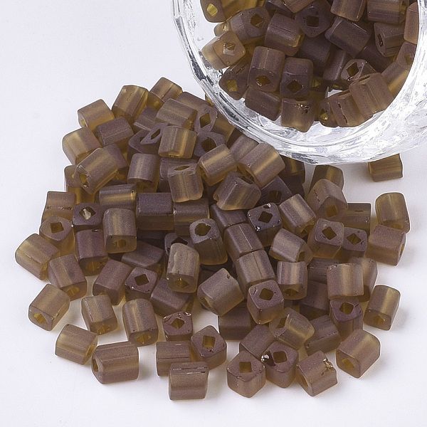 

PandaHall 6/0 Transparent Glass Seed Beads, Frosted Colours, Square Hole, Cube, Coconut Brown, 6/0, 3~5x3~4x3~4mm, Hole: 1.2~1.4mm, about...