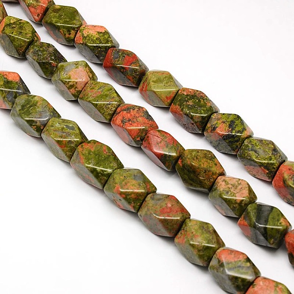 

PandaHall Natural Unakite Faceted Rhombus Beads Strands, 18x13x12mm, Hole: 1mm, about 22pcs/strand, 15.74 inch Unakite Rhombus