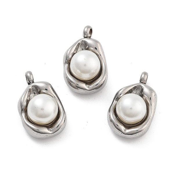 

PandaHall 304 Stainless Steel Inlay ABS Pearl Pendants, Stainless Steel Color, 14x8.5x7mm, Hole: 1.6mm ABS Plastic Others