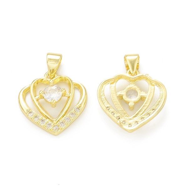 

PandaHall Rack Plating Brass Micro Pave Clear Cubic Zirconia Pendants, Cadmium Free & Lead Free, Long-Lasting Plated, Double Heart Charm...