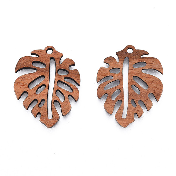 

PandaHall Natural Walnut Wood Pendants, Undyed, Hollow Leaf Charm, Camel, 30.5x24x2.5mm, Hole: 2mm Wood Leaf Brown