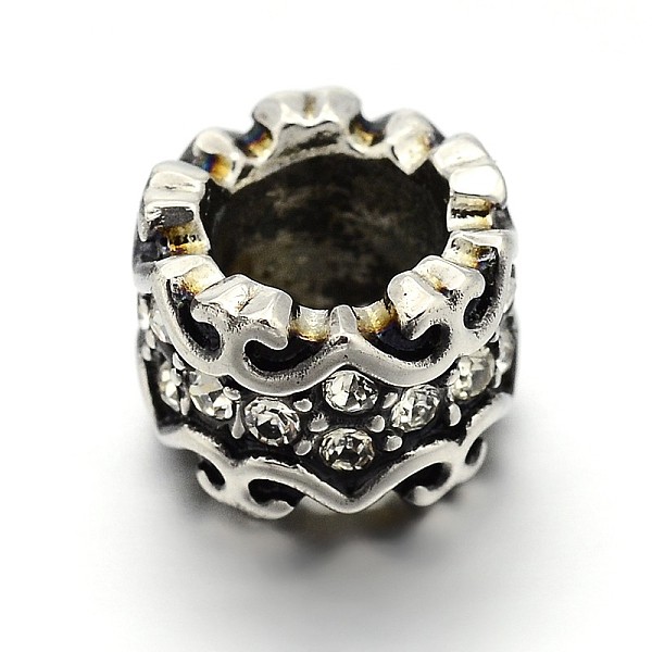 

PandaHall Retro 304 Stainless Steel Grade A Rhinestone Beads, Column, Antique Silver, 8x11mm, Hole: 6mm 304 Stainless Steel Column