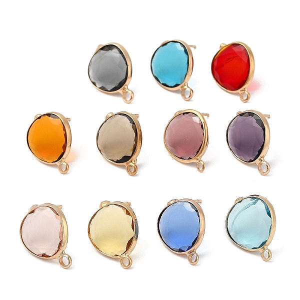 

PandaHall Brass Stud Earring Findings, with Glass and 304 Stainless Steel Pins & Horizontal Loops, Light Glod, Flat Round, Mixed Color..., Multicolor