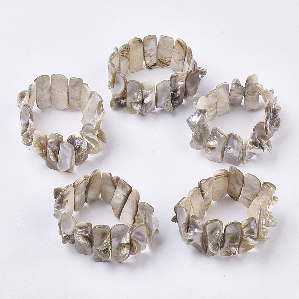 

PandaHall Freshwater Shell Beaded Stretch Bracelets, Rectangle, Tan, 2 inch~2-1/2 inch(5.2~6.3cm) Shell Orange