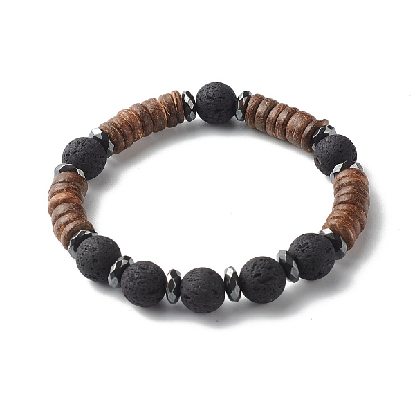 

PandaHall Natural Coconut Rondelle Beads Stretch Bracelet for Men Women, Oil Diffuser Lava Rock Beads & Non-Magnetic Synthetic Hematite..., Black