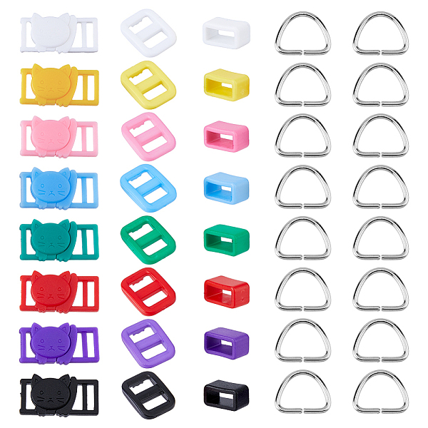 

PandaHall DICOSMETIC 64Pcs 25 Style Rectangle Shape Plastic Buckle Clasps, 304 Stainless Steel D Rings, Plastic Belt Keeper Loop Buckle, For..., Multicolor