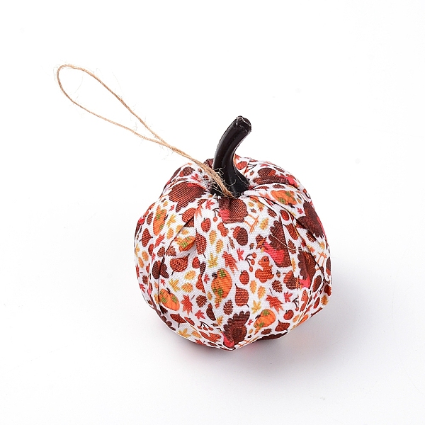 

PandaHall Cloth Pendant Decorations, with Hemp Rope & Foam Filled, Autumn Theme, Pumpkin with Pattern, Indian Red, 110mm Cloth Pumpkin