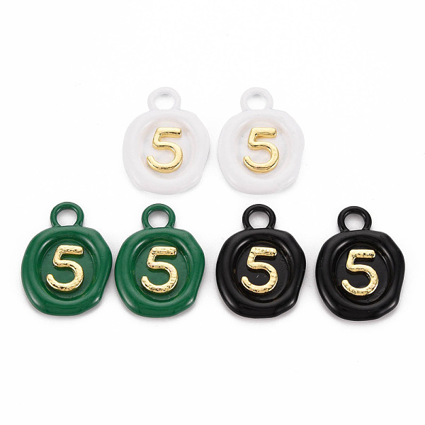

PandaHall Spray Painted Alloy Pendants, Cadmium Free & Lead Free, Oval with Number 5, Mixed Color, 26x18.5x3mm, Hole: 4mm Alloy Number..., Multicolor