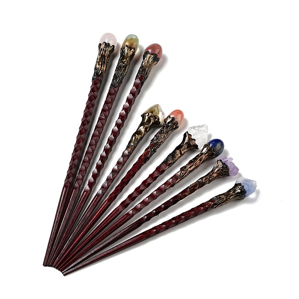 

PandaHall Swartizia Spp Wood Hair Sticks, with Natural Mixed Gemstone, Dark Red, 173~239x15~19x10~15mm Wood