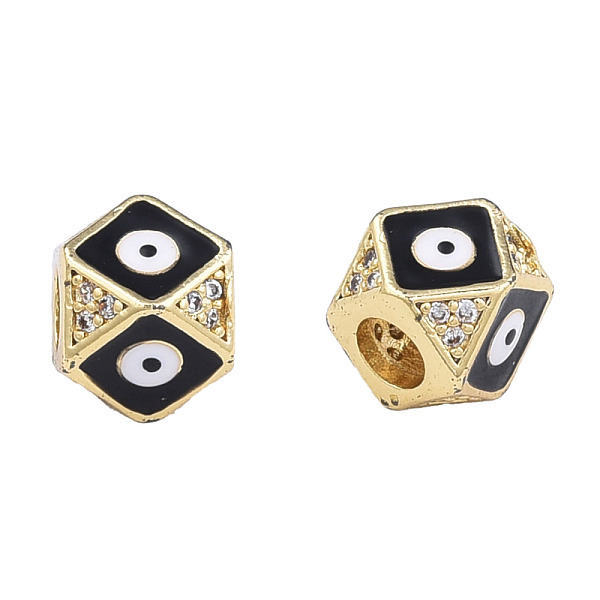 

PandaHall Brass Micro Pave Clear Cubic Zirconia Beads, with Enamel, Real 18K Gold Plated, Octagon with Evil Eye, Nickel Free, Black...