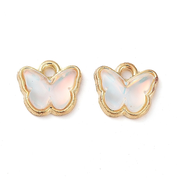 

PandaHall Rack Plating Alloy Glass Charms, Butterfly, Golden, Mint Cream, 9x9.5x3.5mm, Hole: 1mm Alloy+Glass Butterfly
