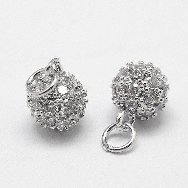 Round Brass Micro Pave Grade AAA Cubic Zirconia Charms