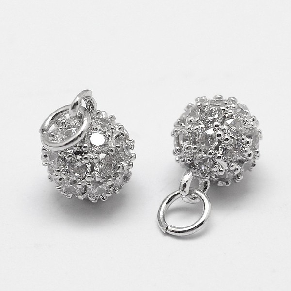 

PandaHall Round Brass Micro Pave Grade AAA Cubic Zirconia Charms, Cadmium Free & Nickel Free & Lead Free, Real Platinum Plated, 6mm, Hole...