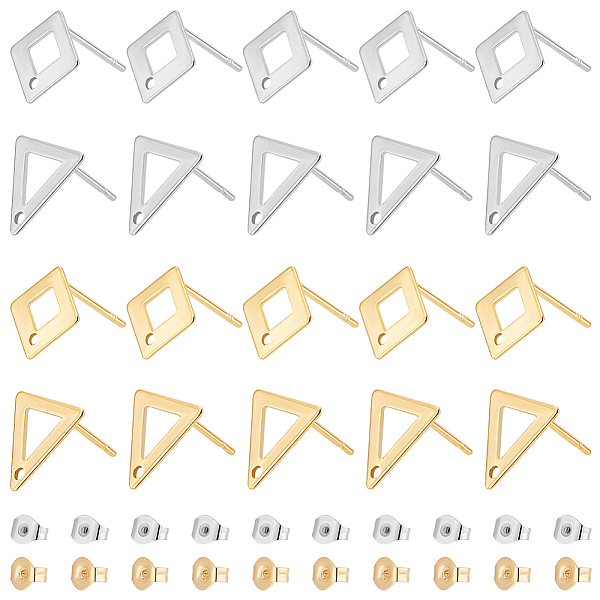 

PandaHall DICOSMETIC 40Pcs 4 Style Hollow Rhombus Stud Earring Triangle Shape Earring Blank Studs Posts with Hole Stainless Steel Ear Stud...