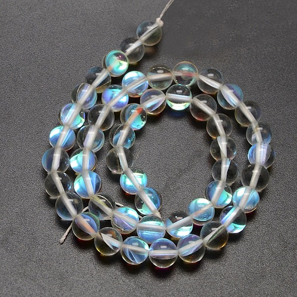 

PandaHall Synthetic Moonstone Beads Strands, Dyed, Holographic Beads, Half AB Color Plated, Round, White, 8mm, Hole: 1mm, about 49pcs/strand...