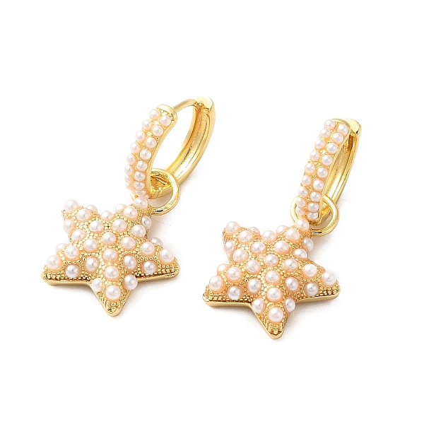 

PandaHall Plastic Pearl Beaded Star Dangle Hoop Earrings, Brass Jewelry for Women, Golden, 34.5mm, Pin: 0.8mm Plastic