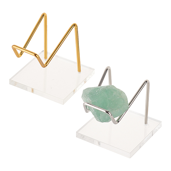 

PandaHall 2Pcs 2 Colors Square Transparent Acrylic Mineral Crystal Display Stands, Rough Gemstone Storage Rack with Iron Holder, Platinum &...