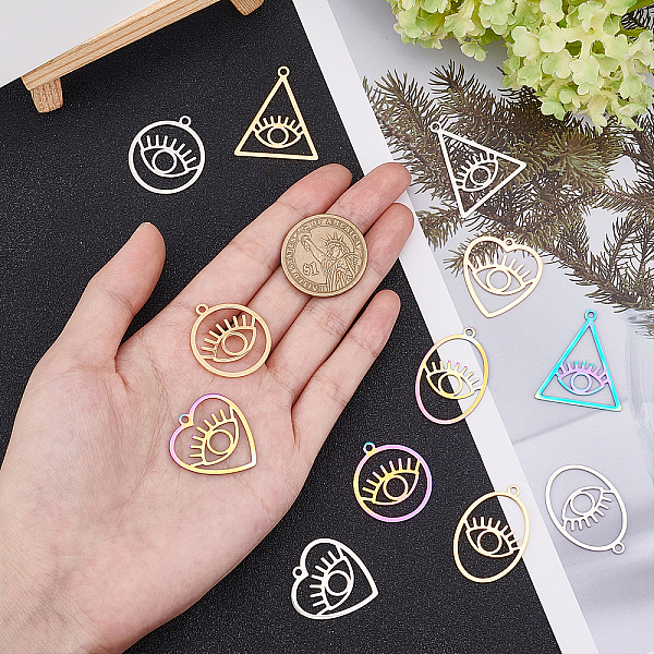 

PandaHall Unicraftale 12Pcs 12 Style 201 Stainless Steel Pendants, Laser Cut, Evil Eye, Mixed Color, 1pc/style 201 Stainless Steel Eye