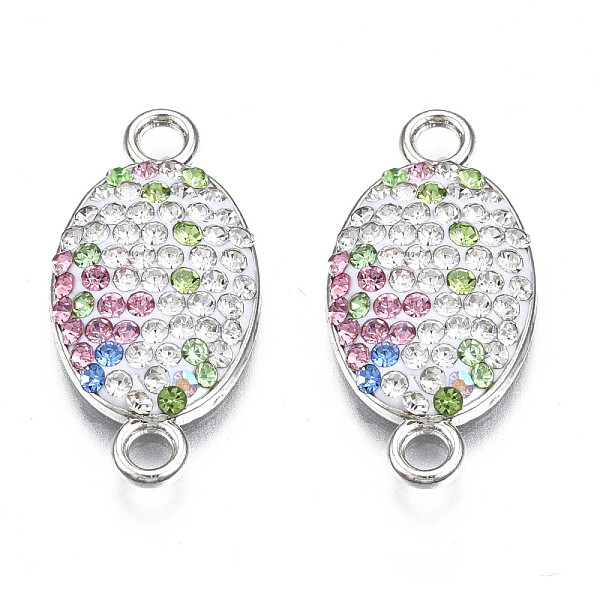 

PandaHall Rack Plating Alloy Links Connectors, with Polymer Clay Rhinestone, Cadmium Free & Lead Free, Platinum Plated, Oval, Colorful..., Multicolor