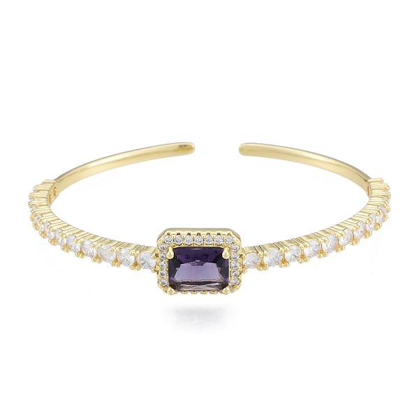 

PandaHall Cubic Zirconia Rectangle Open Cuff Bangle, Real 18K Gold Plated Brass Jewelry for Women, Indigo, Inner Diameter: 1-3/4x2-1/4 inch..., Purple