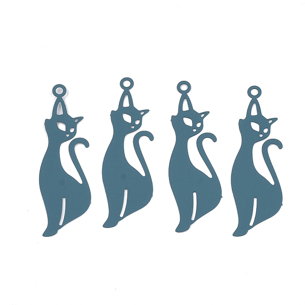 

PandaHall 430 Stainless Steel Kitten Pendants, Spray Painted, Etched Metal Embellishments, Cat Silhouette Shape, Cadet Blue, 39x12x0.4mm...