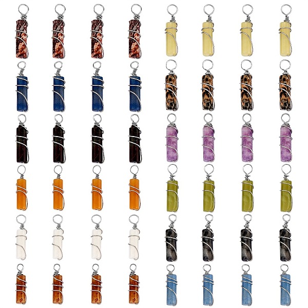 

PandaHall 48Pcs 12 Styles Natural Mixed Stone Pendants, with Platinum Plated Eco-Friendly Brass Wire Wrapped, Column, Mixed Dyed and Undyed...