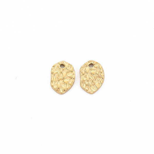 

PandaHall Ion Plating(IP) 304 Stainless Steel Charms, Textured, Oval, Real 14K Gold Plated, 8.5x6x1mm, Hole: 0.9mm 304 Stainless Steel Oval