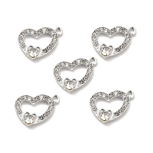 

PandaHall Alloy Rhinestone Pendants, Platinum Tone Hollow Out Heart Charms, Crystal, 14x20x4mm, Hole: 1.8mm Alloy+Rhinestone Heart Clear