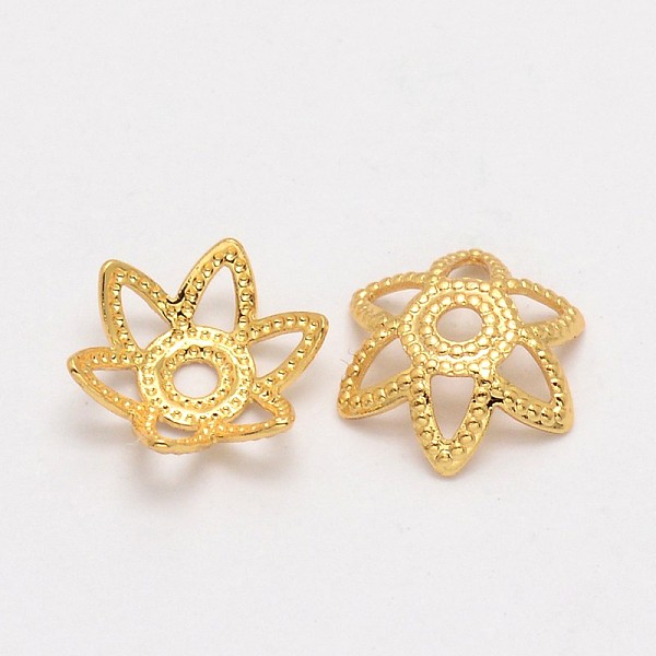 

PandaHall Flower Brass Fancy Bead Caps, Lead Free & Nickel Free & Cadmium Free, Real 18K Gold Plated, 7x2mm, Hole: 1mm Brass