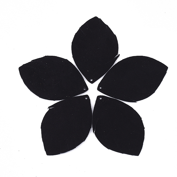 

PandaHall Eco-Friendly Sheepskin Leather Big Pendants, Leaf, Black, 60x38x1mm, Hole: 1.5mm Leather Leaf Black