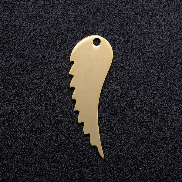 

PandaHall 201 Stainless Steel Charms, Wing, Golden, 25.5x8.5x1mm, Hole: 1.5mm 201 Stainless Steel Wing
