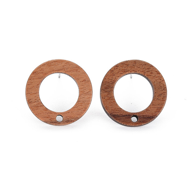 

PandaHall Walnut Wood Stud Earring, with 304 Stainless Steel Pin and Hole, Ring, Tan, 18mm, Hole: 1.6mm, Pin: 0.7mm Wood Ring Orange
